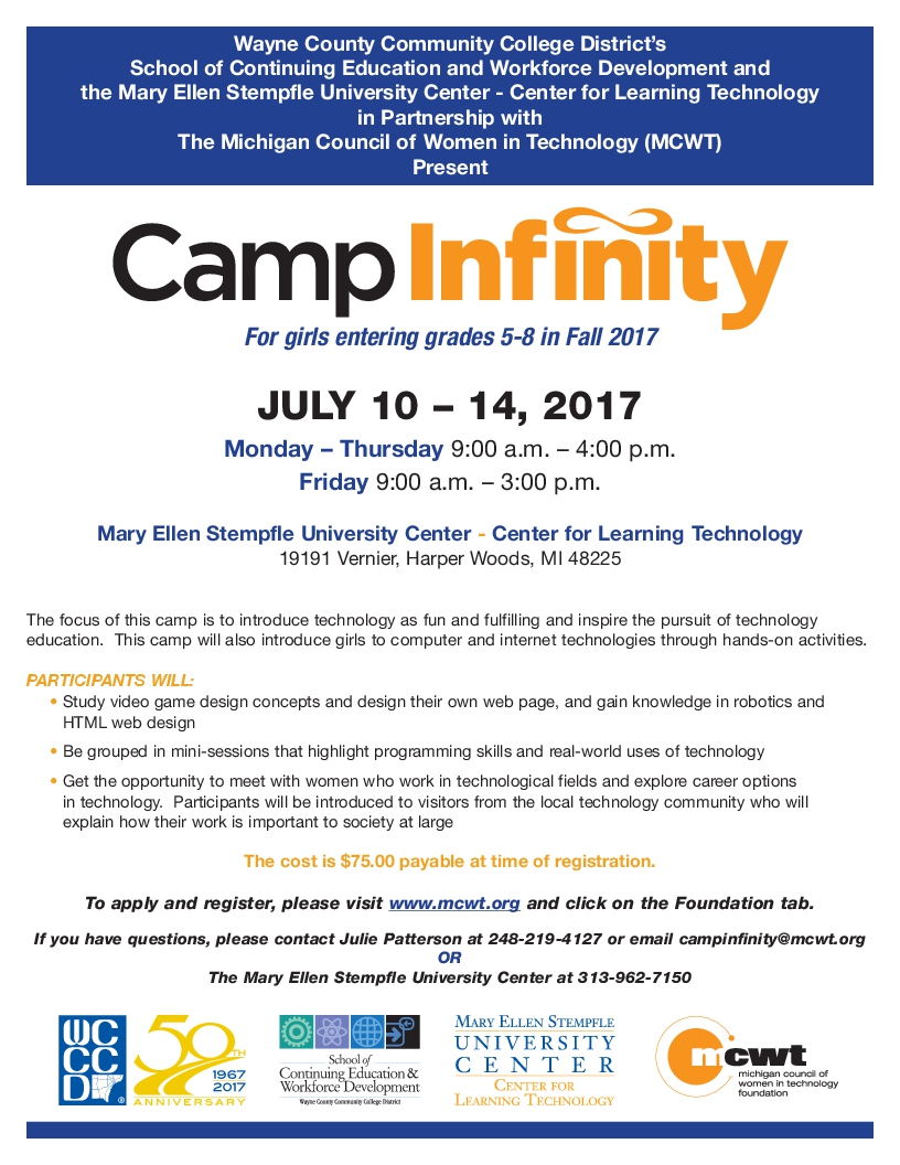 Camp Infinity - Michigan STEM Community Events - Michigan STEM Partnership  - MCWT_Camp_Infinity_2017_FINAL